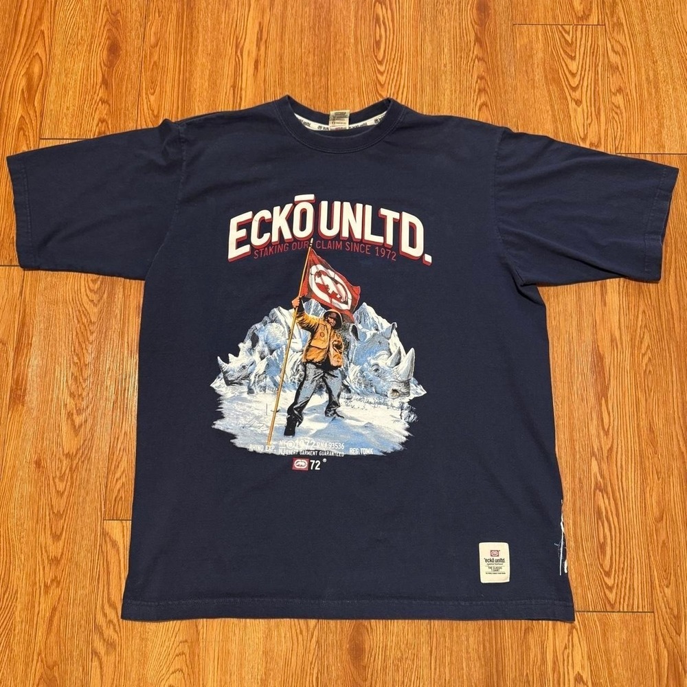 Ecko Unlimited Men's Shirt Vintage Y2K Arctic Rhino Navy Skater Size 2XL